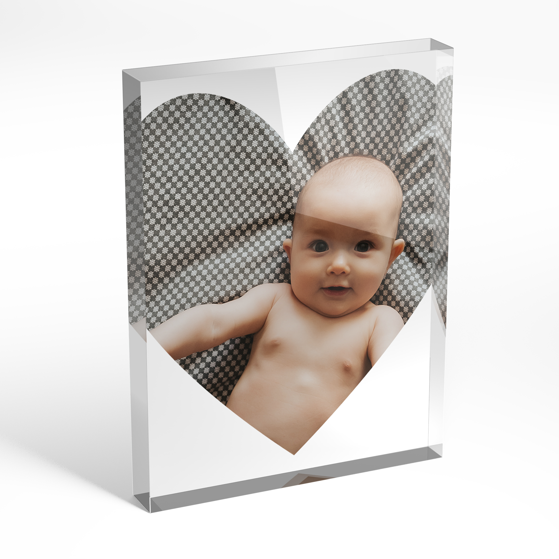 A front side view of a portrait layout Acrylic Photo Block with space for 1 photo. Thiis design is named 'Pride'. 