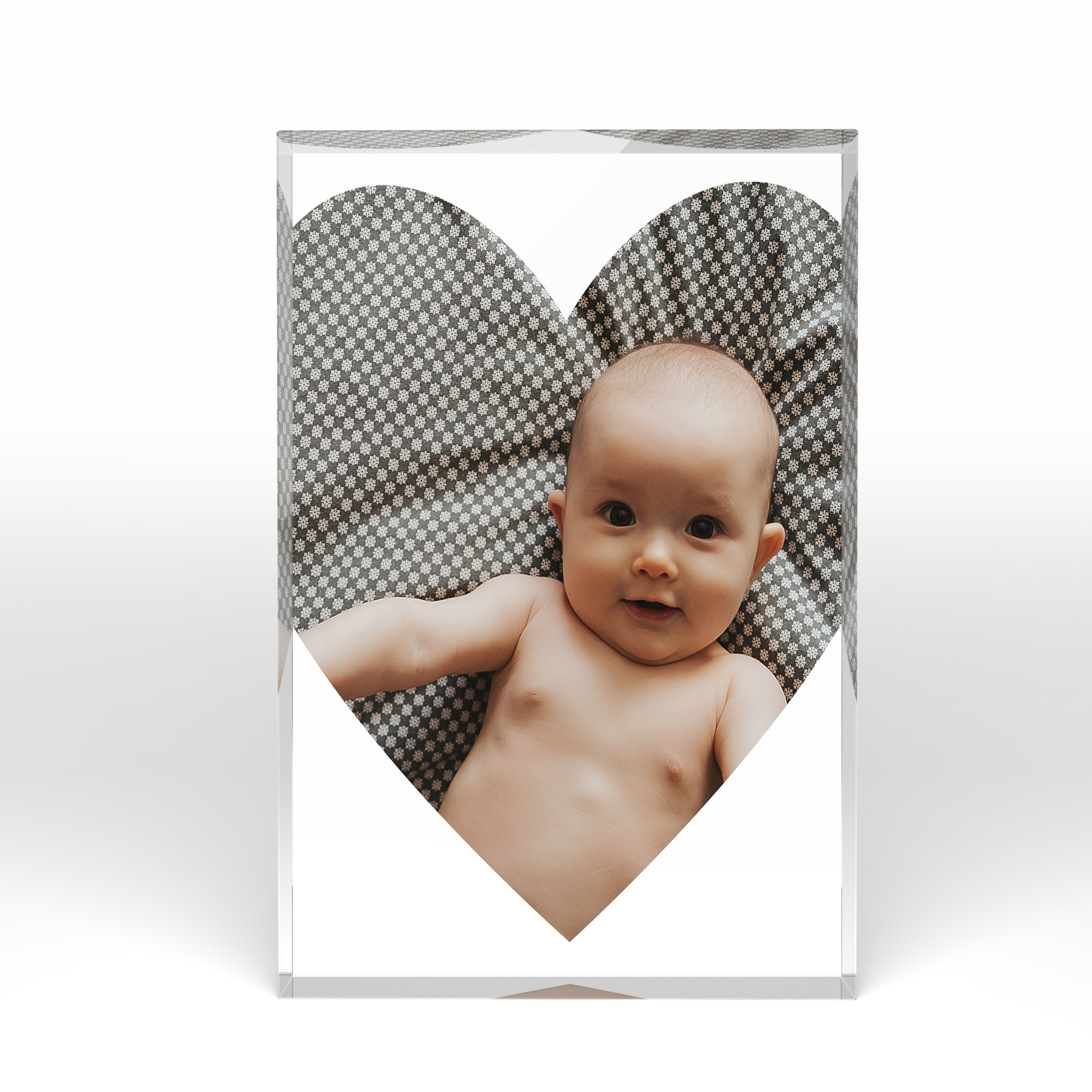 A front side view of a portrait layout Perspex Photo Blocks with space for 1 photo. Thiis design is named "Pride". 