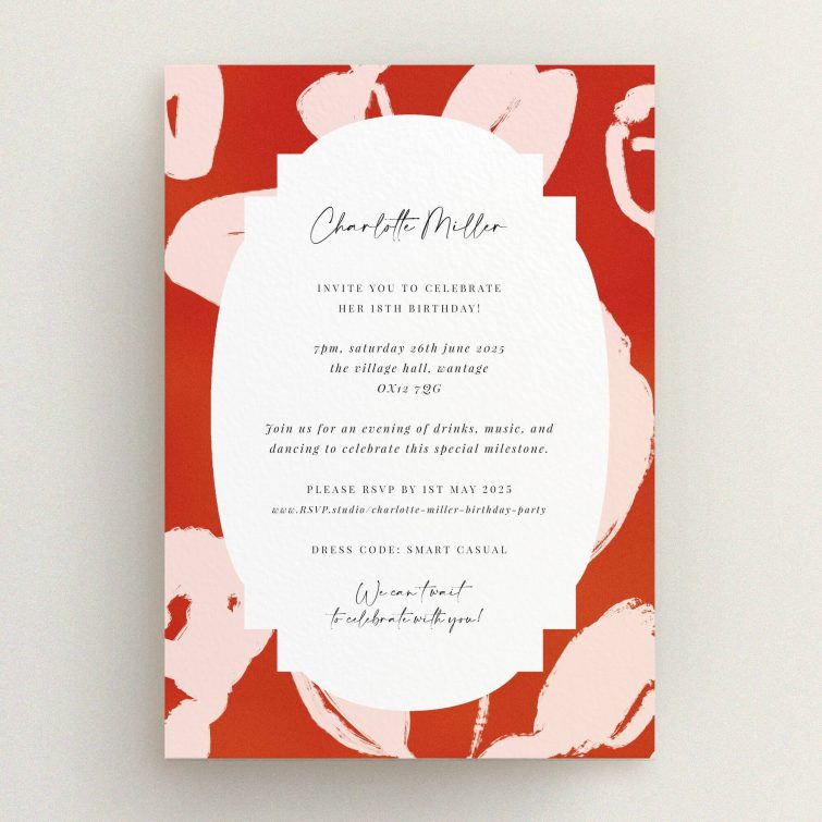 Floral 18th Birthday Invitation design with artistic background and no photos.