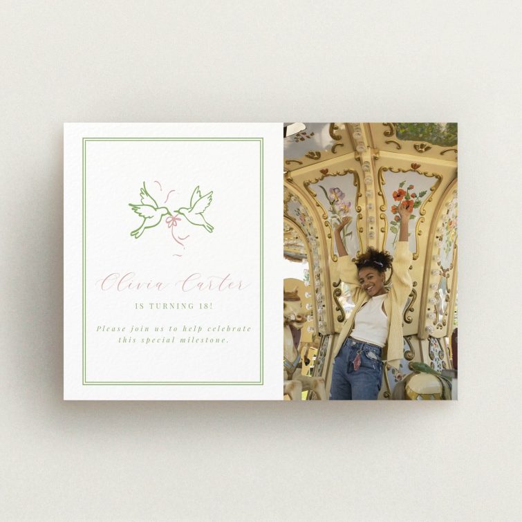 18th Birthday Invitation design with a decorative motif and one celebratory photo.