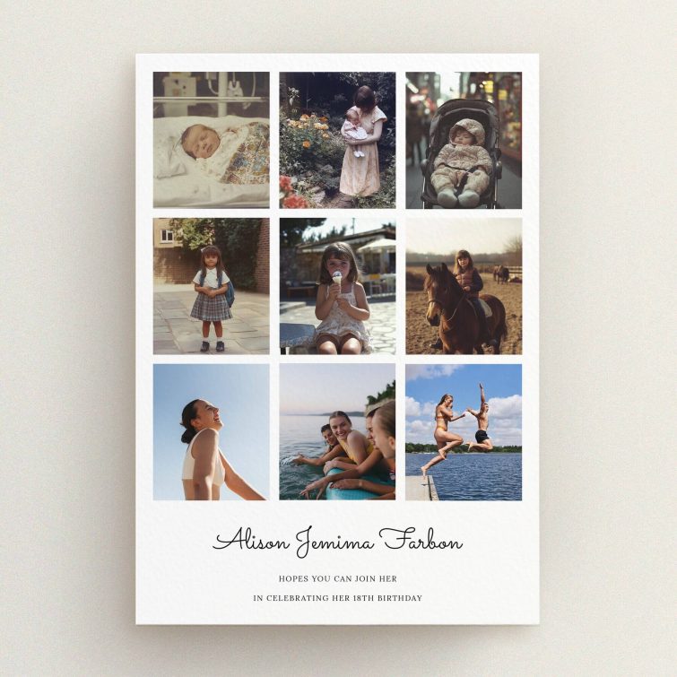18th Birthday Invitation with nine photos collage design featuring personal celebration moments.