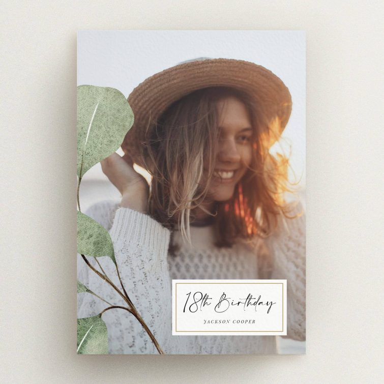 Elegant 18th Birthday Invitation design featuring one photo with botanical accents.