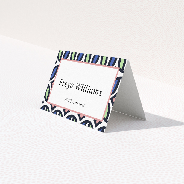 90s Wedding Place Cards - Retro Geometric Patterns Design. This is a third view of the front