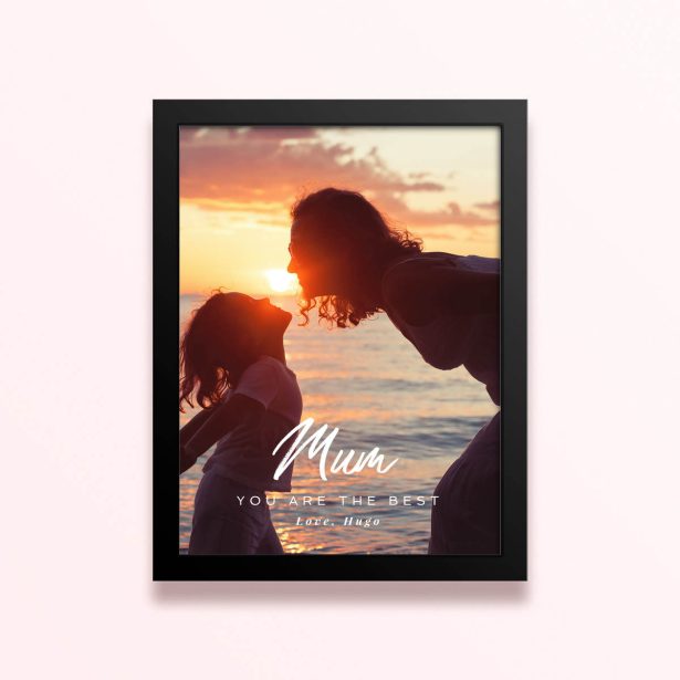 Simple framed prints designs with a mother and child photo at sunset