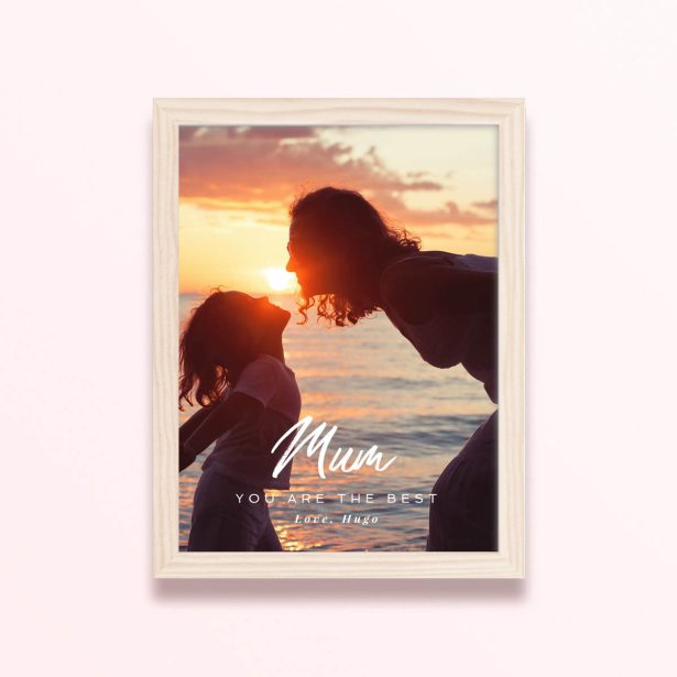 Simple framed prints designs with a mother and child photo at sunset