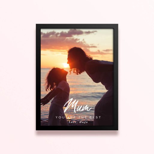 Simple framed prints designs with a mother and child photo at sunset