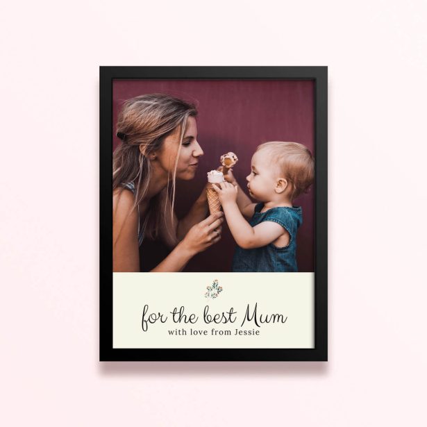 Simple framed prints designs featuring a woman and child with ice cream