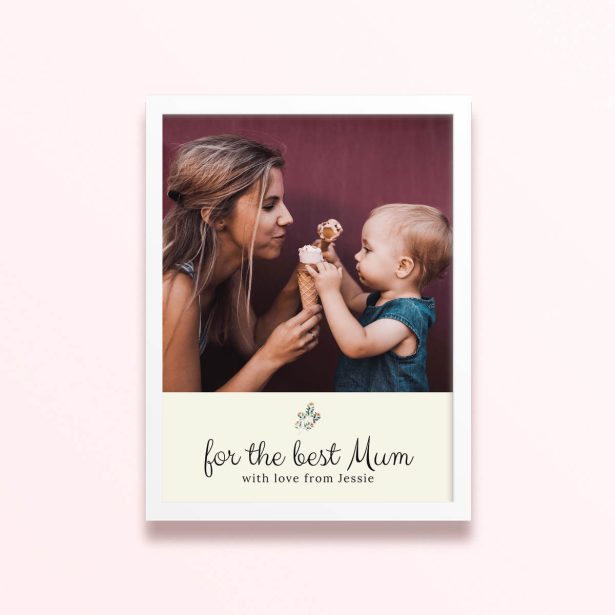 Simple framed prints designs featuring a woman and child with ice cream