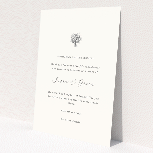 Funeral thank you card with floral illustration and elegant script font