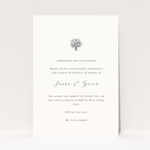 Funeral thank you card with floral illustration and elegant script font