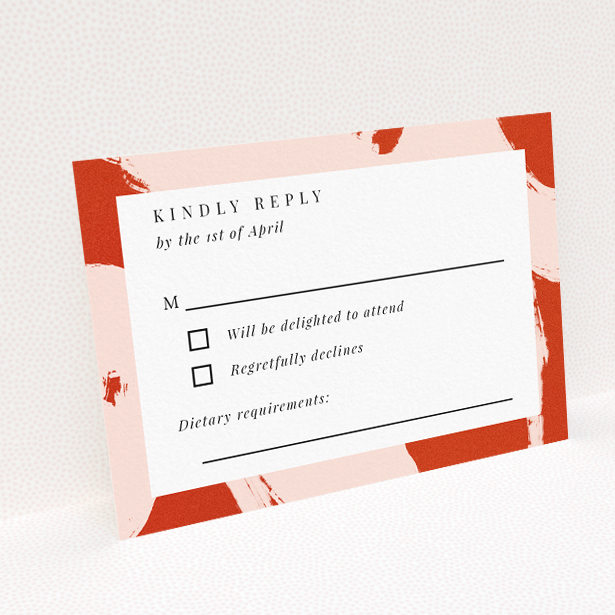 RSVP card template with bold terracotta palette and abstract floral brushstrokes, offering contemporary sophistication for modern couples This is a view of the back