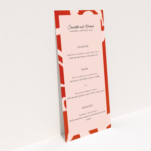 Abstract Blooms wedding menu template - Bold terracotta palette and abstract floral patterns for a modern twist on traditional themes. This is a view of the back