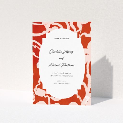 Abstract Blooms Wedding Order of Service A5 booklet featuring a bold coral floral pattern on a white background. This is a view of the front