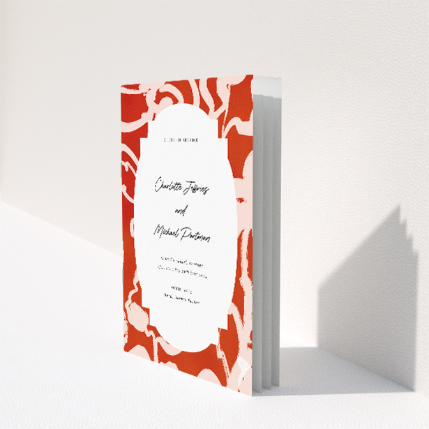 Abstract Blooms Wedding Order of Service A5 booklet featuring a bold coral floral pattern on a white background. This image shows the front and back sides together