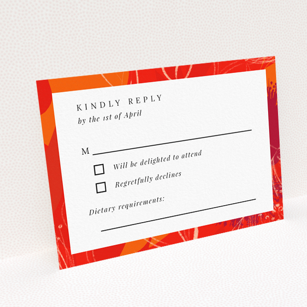 RSVP card template with abstract floral design inspired by autumn hues, perfect for modern and sophisticated wedding stationery. This is a view of the back