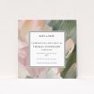 Academy Brushwork wedding save the date card featuring textured background with soft abstract brushstrokes in pastel hues. This is a view of the front