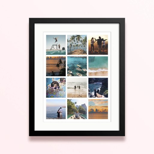 Framed and mounted photo print collage with nine separate photos in a stylish display.