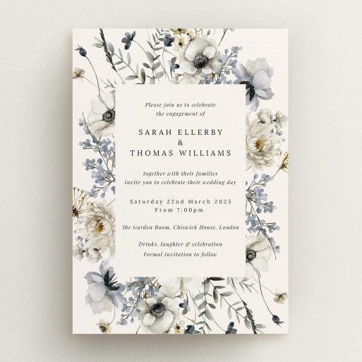 Floral engagement party invitations with elegant design and no photos.