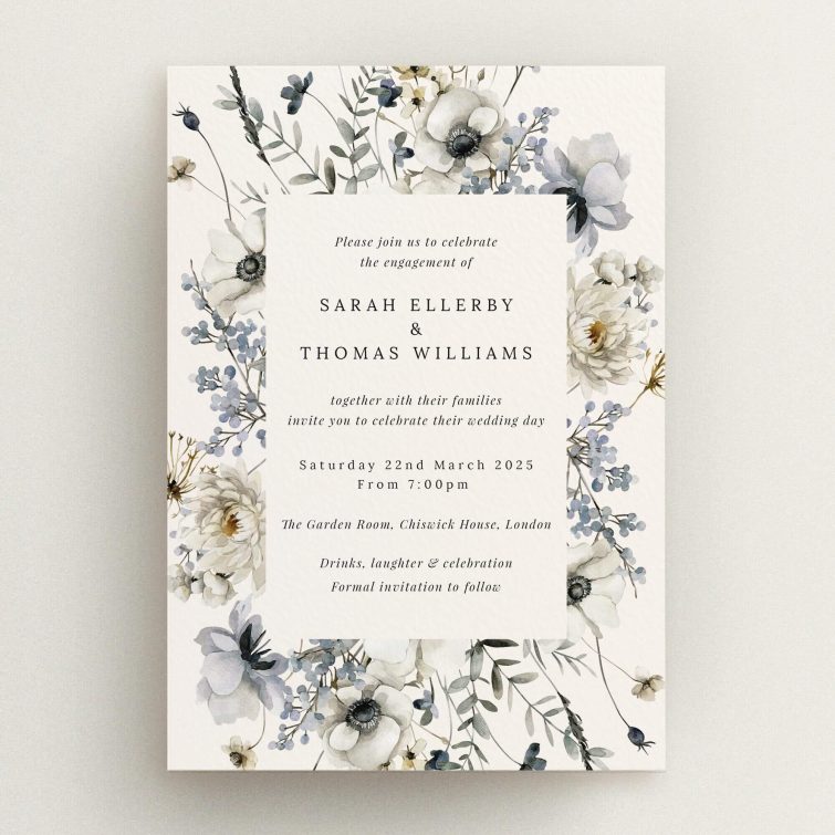 Floral engagement party invitations with elegant design and no photos.