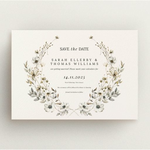 Elegant floral wedding save the date card with no photos.
