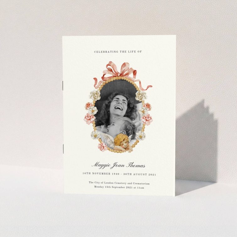 Elegant floral funeral order of service program with one photo.