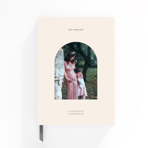 Elegant personalised portrait orientation notebook design featuring one photo on the cover.