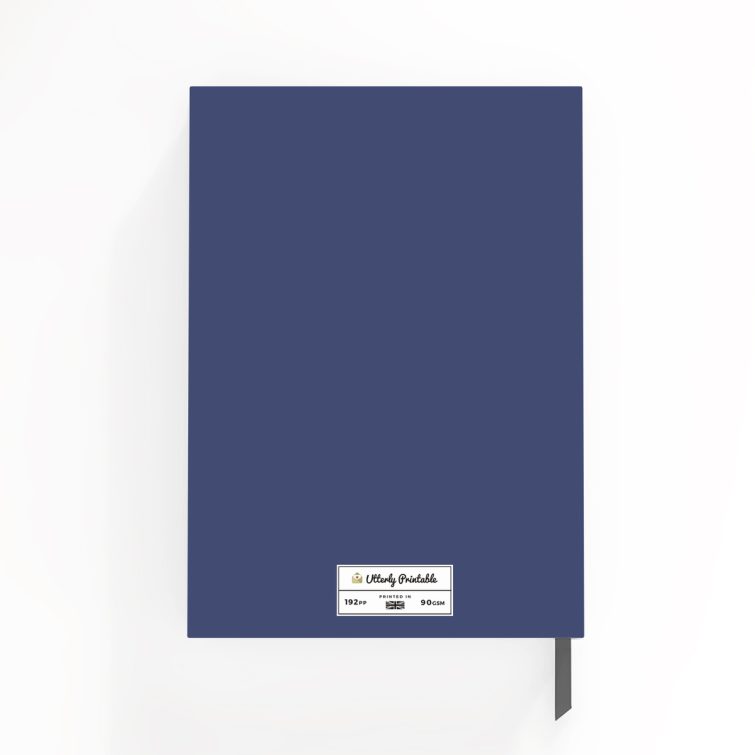 Blue personalised portrait notebook design with one photo on the cover, perfect for custom gifts by Utterly Printable.