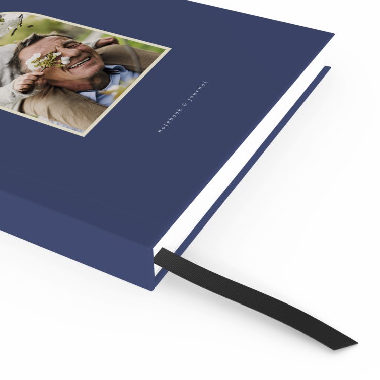 Blue personalised portrait notebook design with one photo on the cover, perfect for custom gifts by Utterly Printable.