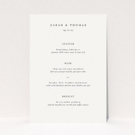 Elegant wedding menu template featuring gothic church archway illustrations on off-white background. This is a view of the front