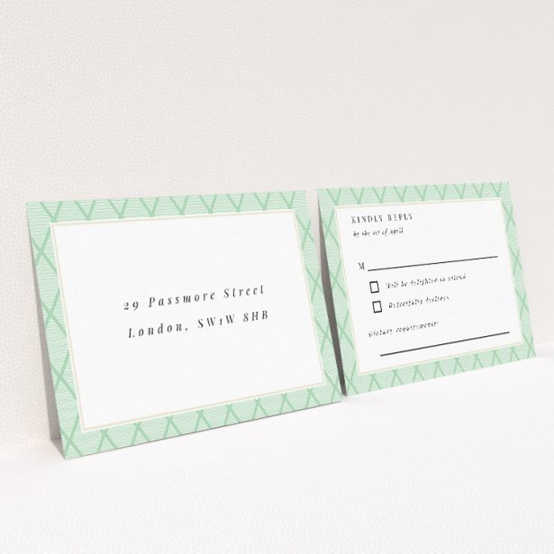 RSVP cards from the "Art Deco Triangles" suite, blending timeless elegance with contemporary tastes through geometric patterns and a sophisticated colour palette, perfect for stylish and memorable wedding stationery This is a view of the back