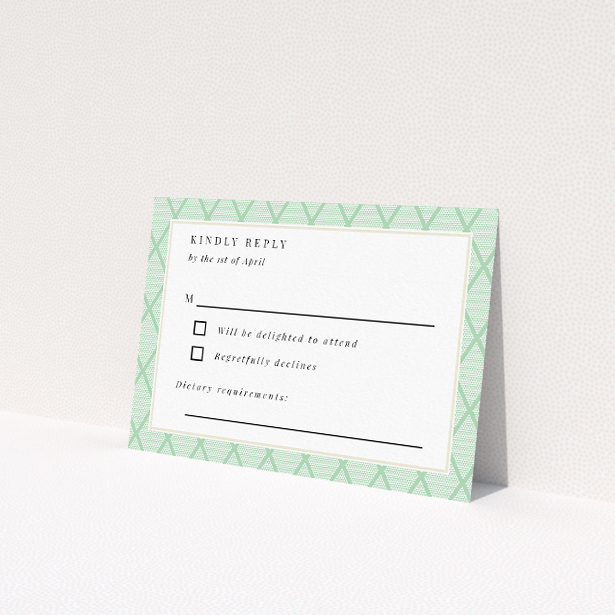 RSVP cards from the "Art Deco Triangles" suite, blending timeless elegance with contemporary tastes through geometric patterns and a sophisticated colour palette, perfect for stylish and memorable wedding stationery This is a view of the back