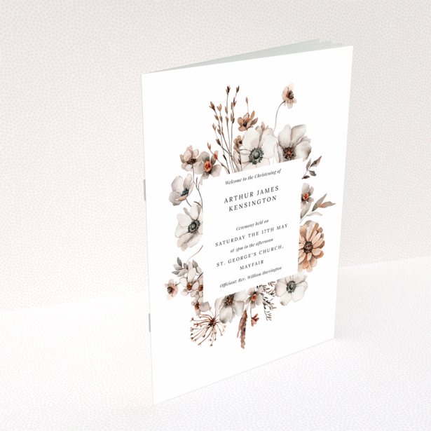 Christening order of service program reverse side design with plain white background and minimal text, no photos, Portrait