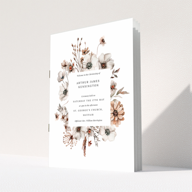 Christening order of service program reverse side design with plain white background and minimal text, no photos, Portrait