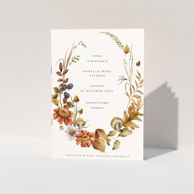 Christening order of service program with floral design and no photos