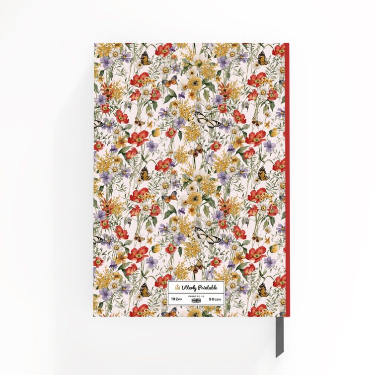 Colourful floral design notebook cover with one photo, ideal for personalised printing.