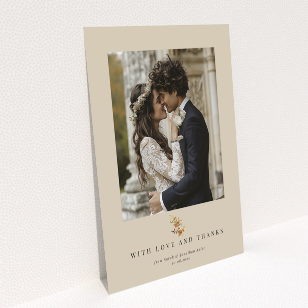 Back page of Portrait wedding thank you card design with no photos