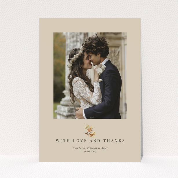 Wedding thank you card with a photo of a couple