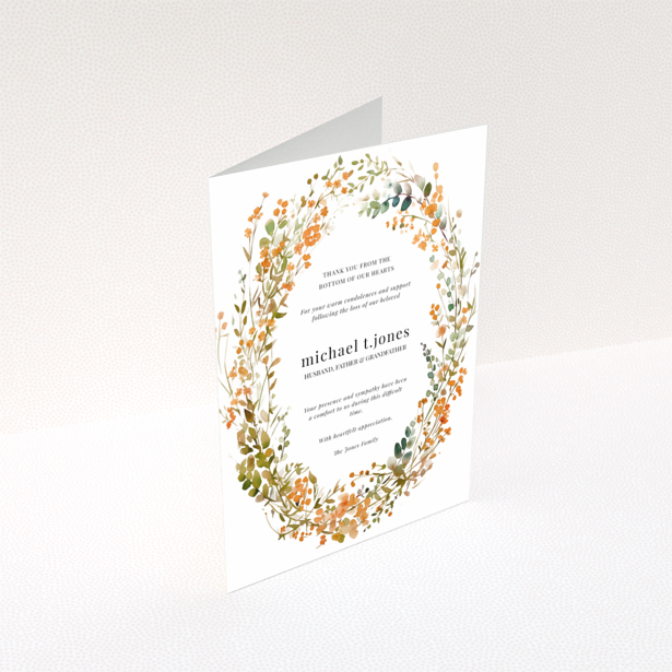 Funeral thank you card design with floral border and one photo placeholder