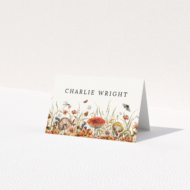 Autumn harvest place cards with rich warm tones and abundant autumnal imagery, ideal for couples seeking refined autumnal charm for their wedding stationery suites This is a third view of the front