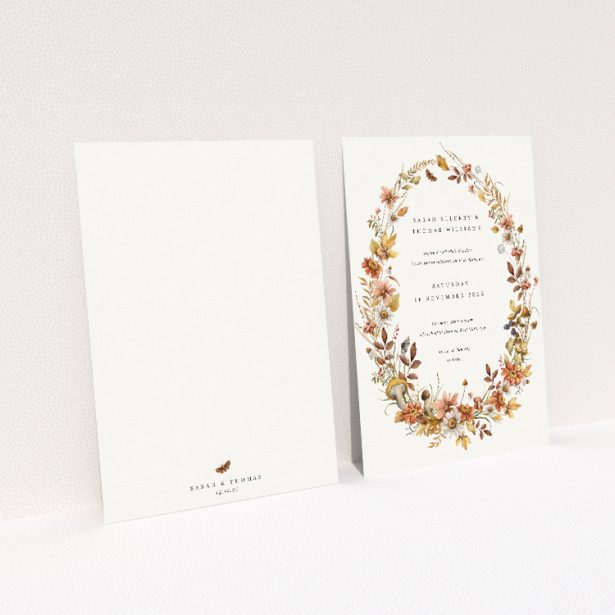Autumn Harvest Wedding Invitation - A5 Size. This image shows the front and back sides together