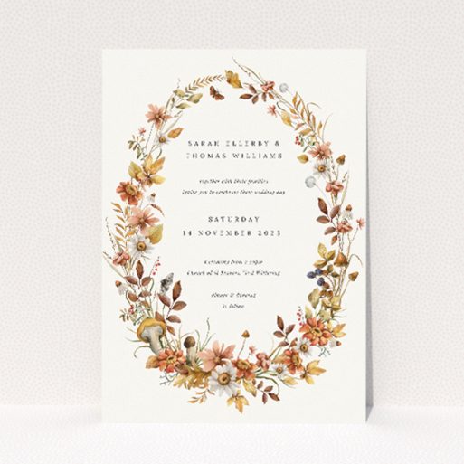 Autumn Harvest Wedding Invitation - A5 Size. This is a view of the front