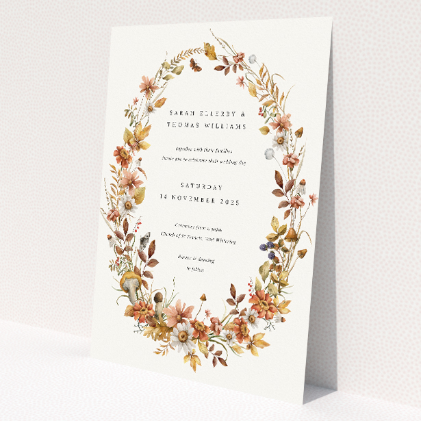 Autumn Harvest Wedding Invitation - A5 Size. This image shows the front and back sides together