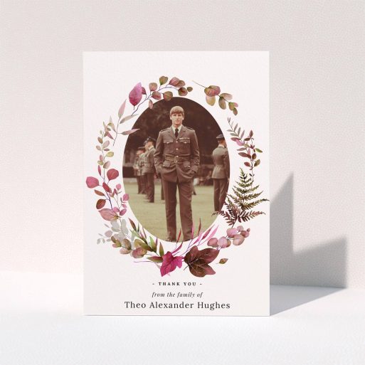 Military Funeral Card Funeral thank you card with floral design and one photo