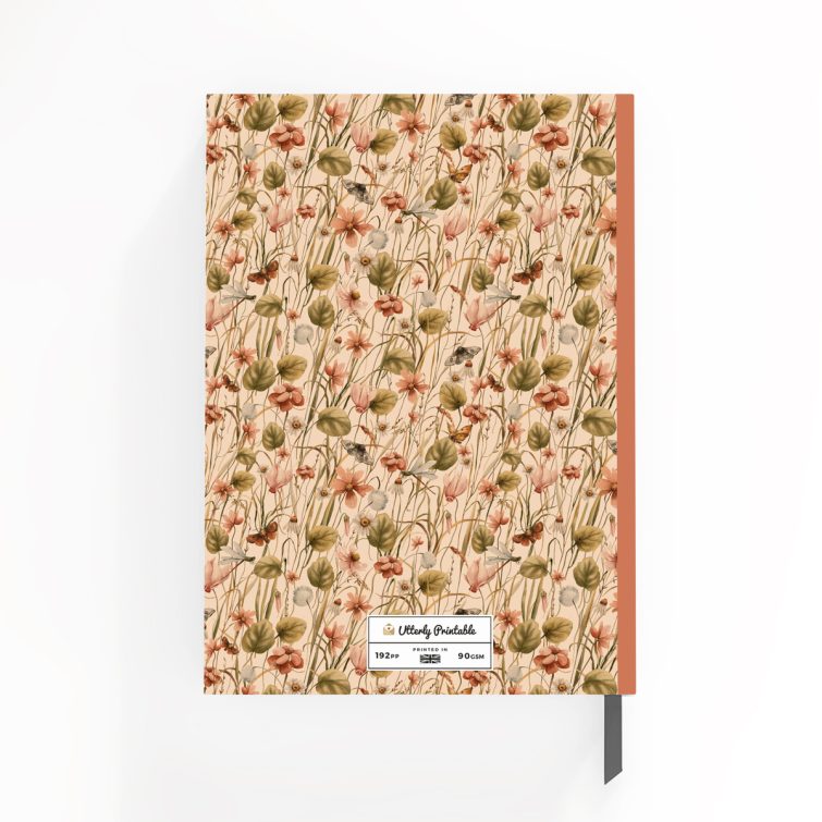 Floral design notebook cover with vintage motif and one photo placeholder for personalised gifting.