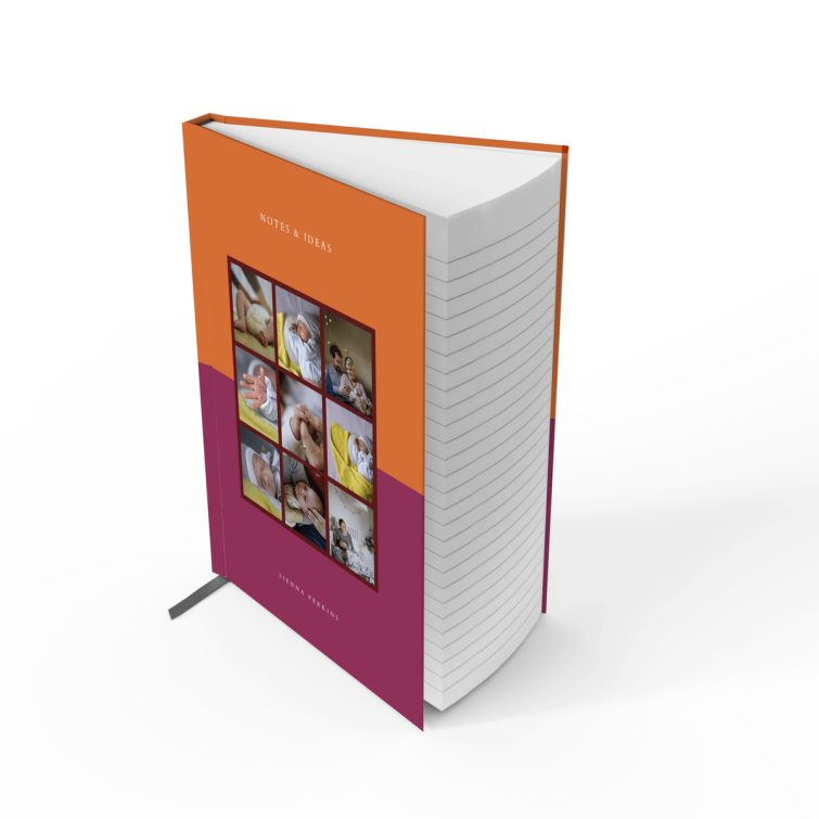 Colourful personalised notebooks design with nine photos on cover by Utterly Printable.