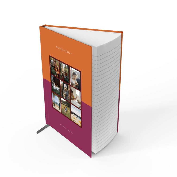 Colourful personalised notebook design with nine photos for notes and ideas by Utterly Printable.