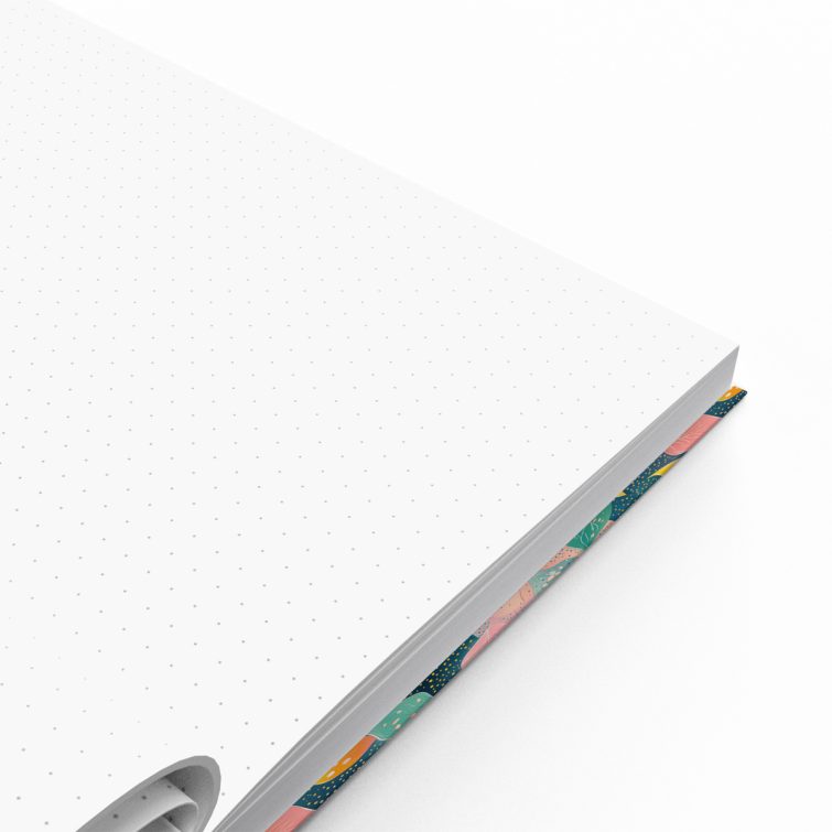 Colourful leaf-pattern design for notebooks, Utterly Printable full cover spread including front cover, spine, and back cover, with no photos.