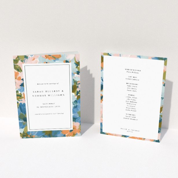 Autumnal Floral Frame Wedding Order of Service Booklet A5 - Rustic Charm Wedding Stationery. This image shows the front and back sides together