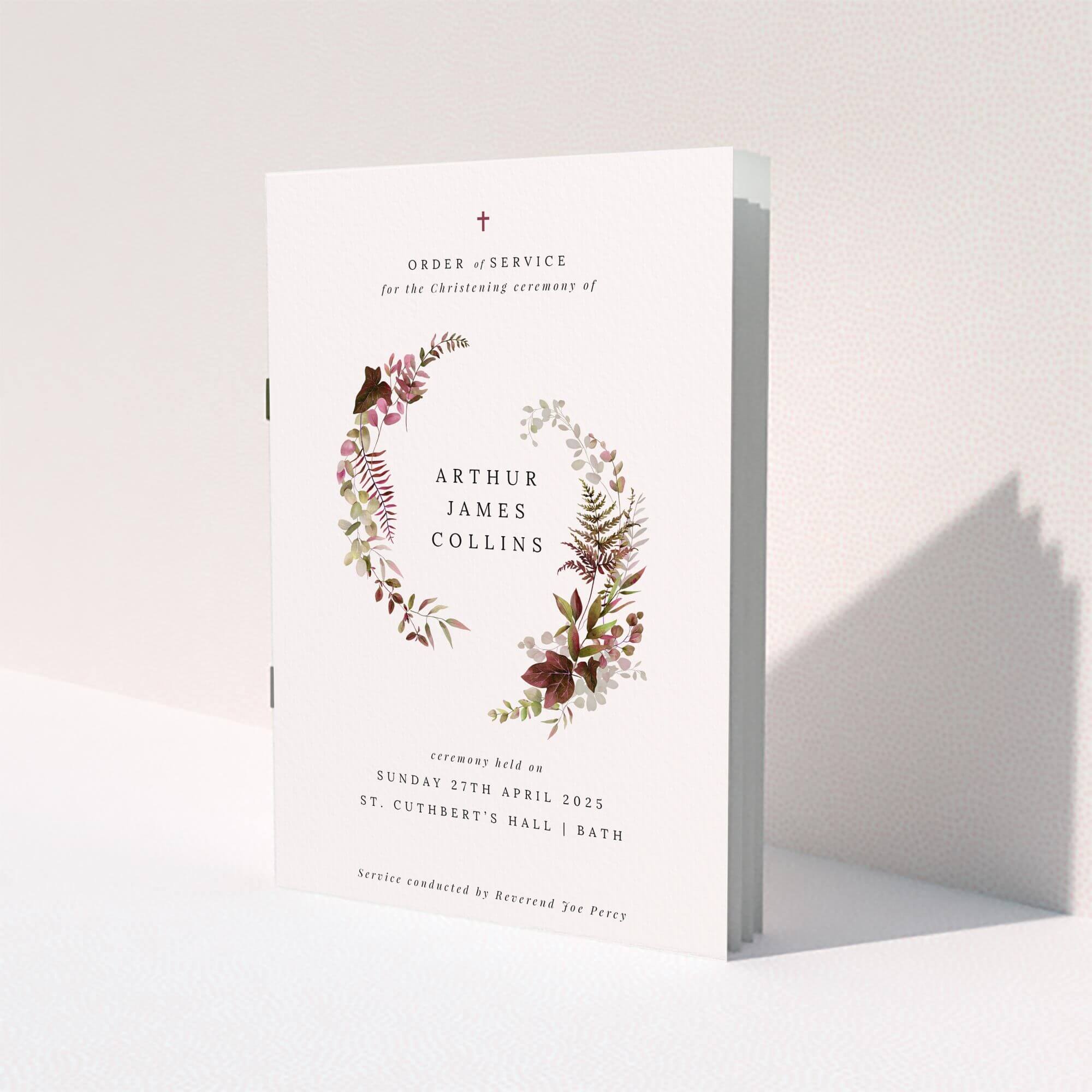 Christening Service Design Floral christening order of service program with elegant design and no photos.