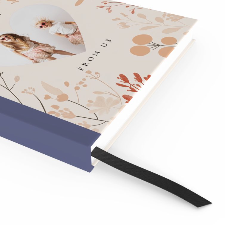 Floral heart design portrait notebook with two photos for personalisation by Utterly Printable.